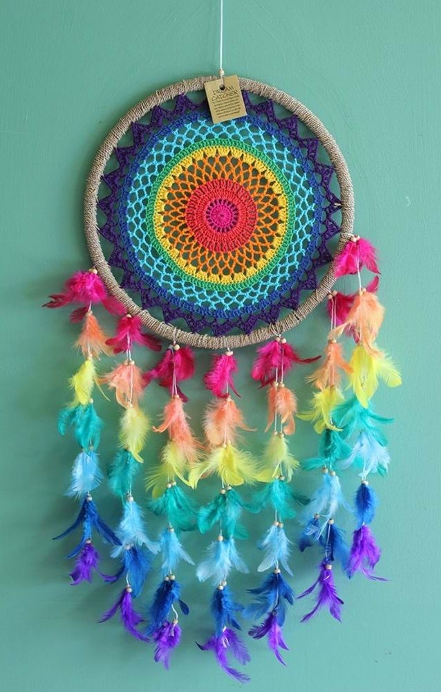 Renkli Dantelli Renkli Püsküllü Tasarım Dream Catcher (70cm x 32cm)