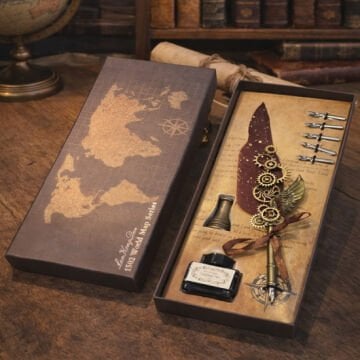 Masa Üstü Kanat Tüylü Divit Kalem Seti Kahverengi