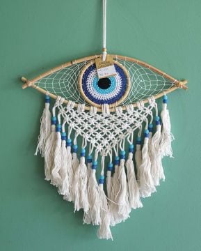 Göz Tasarımlı Mavi Boncuklu Rüya Kapanı Dream Catcher (42cm x 38cm)