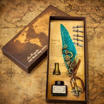 Masa Üstü Kanat Tüylü Divit Kalem Seti Yeşil