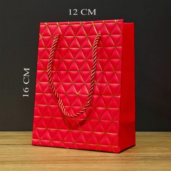 Tasarımlı Kırmızı Ve Gold Hediye Çantası (12 cm x 16 cm)