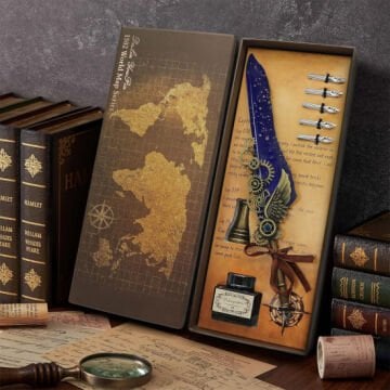 Masa Üstü Kanat Tüylü Divit Kalem Seti Mavi