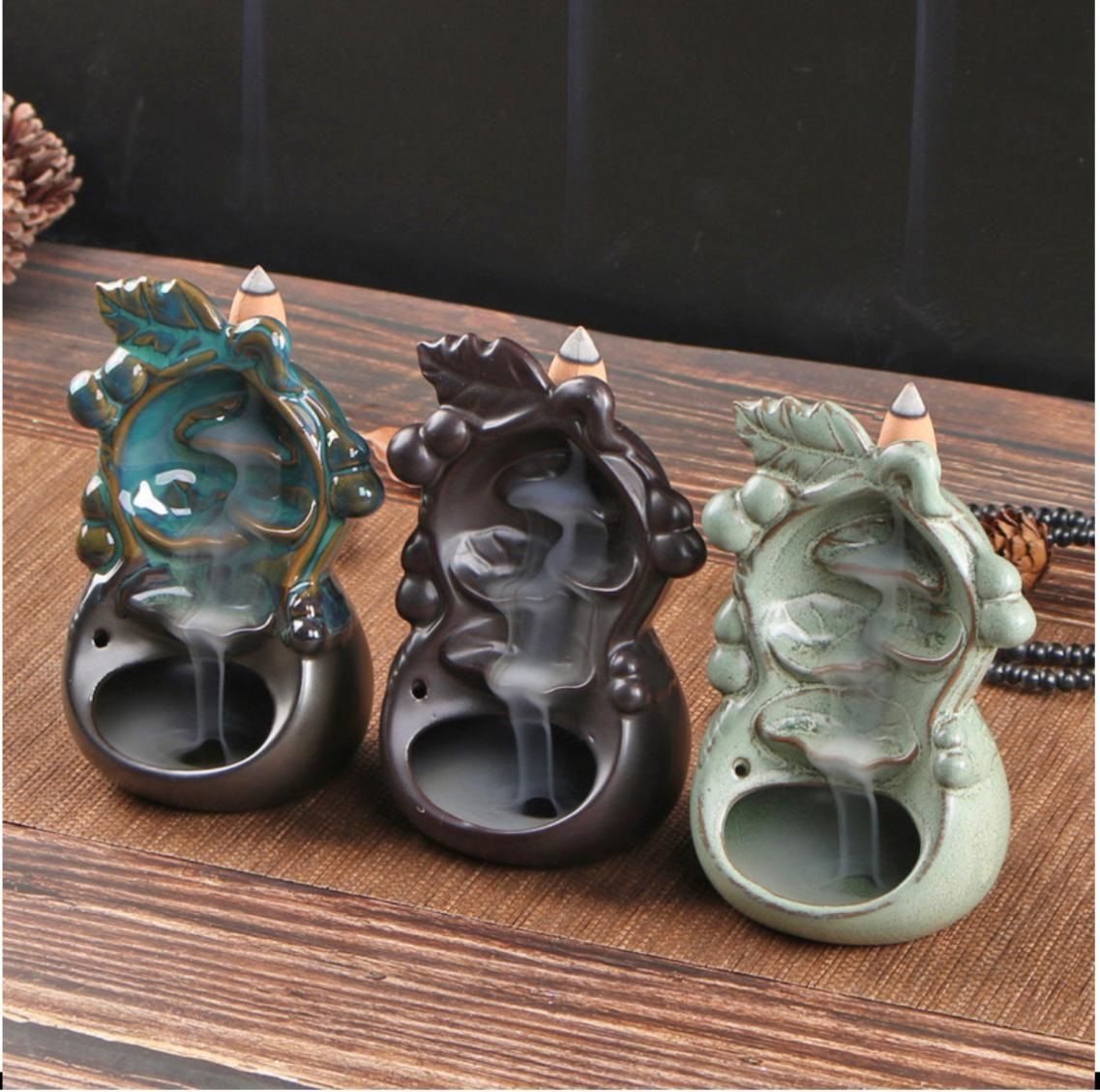 Seramik Üzüm Tasarımlı Şelale Geri Akış Duman (Backflow) Tütsülük