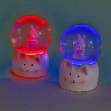 Mini Işıklı Sevimli Tavşan Cam Kar Küresi