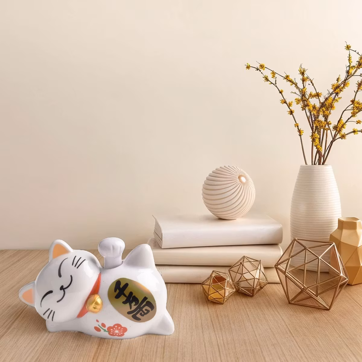 Caredy Şans Kedisi Yatan El Sallayan Feng Shui Maneki Neko
