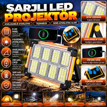 Solarlı Şarjı Led 4 Kademeli 3600MAH Pil
