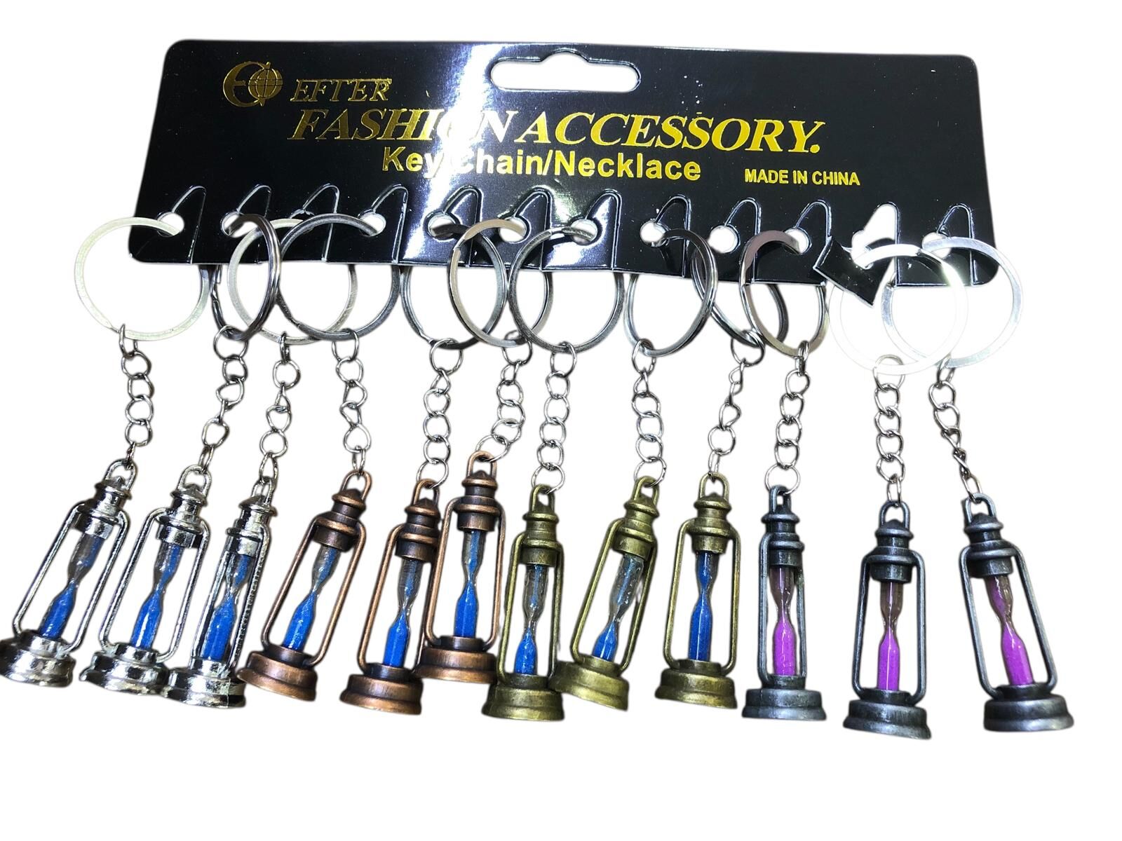 12'li Nostaljik Kum Saati Metal Anahtarlık Seti - Renkli Hediyelik