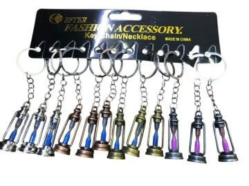 12'li Nostaljik Kum Saati Metal Anahtarlık Seti - Renkli Hediyelik