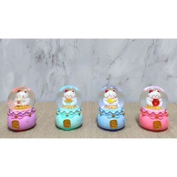 Şans Kedisi Tasarımlı Işıklı Cam Kar Küresi