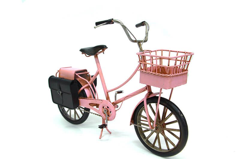 Dekoratif Çantalı Pembe Metal Bisiklet