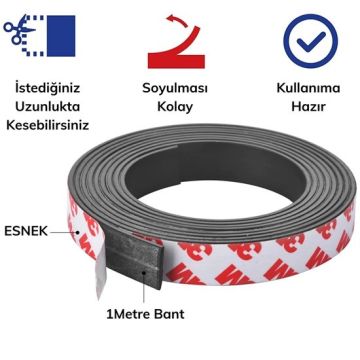 Güçlü Rulo Yapışkanlı Şerit Mıknatıs Magnet ( 2cm x 1 mt)