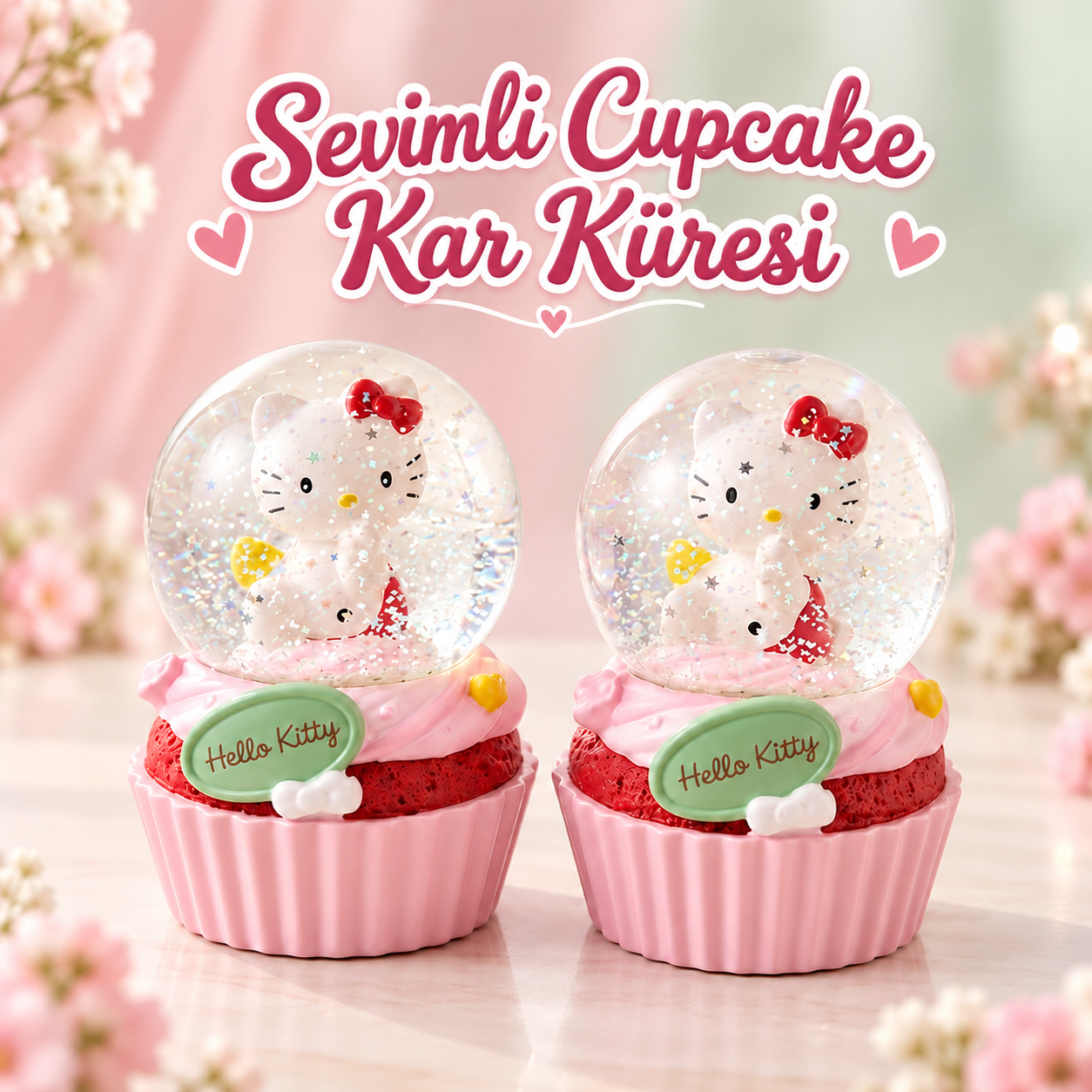 Sevimli Kedi Figürlü Kapkek Işıklı Mini Kar Küresi ( 4 Adet)