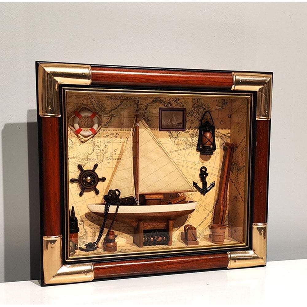 Dekoratif Marin Ahşap Gemi Tasarımlı Duvar Panosu