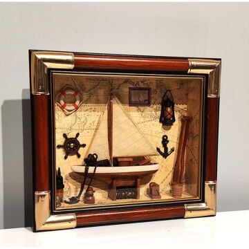 Dekoratif Marin Ahşap Gemi Tasarımlı Duvar Panosu