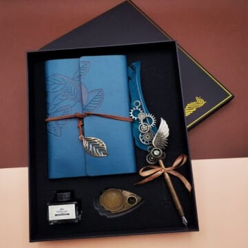 Divit Kalem Ve Mavi Vintage Tasarım Deri Defter Öğretmene Hediye