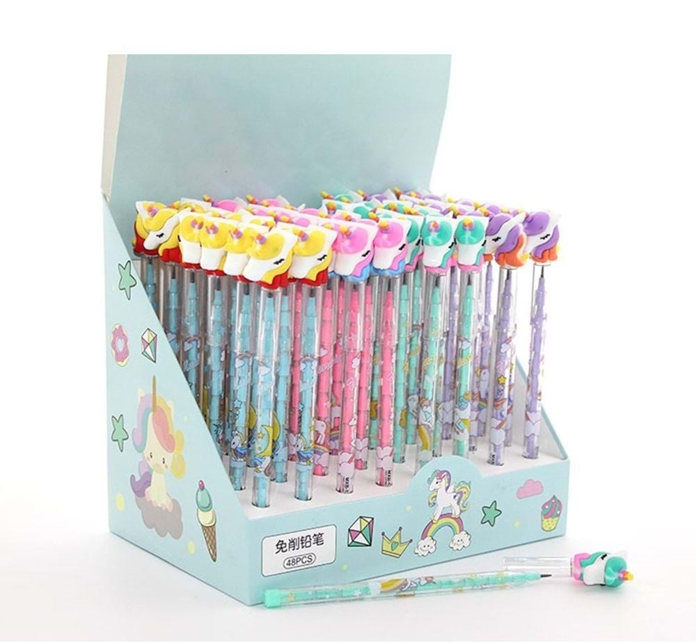 Renkli Boynuzlu At Tasarımlı Uçlu Kurşun Kalem (48 Adet)