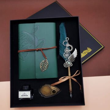 Divit Kalem Ve Yeşil Vintage Tasarım Deri Defter Öğretmene Hediye