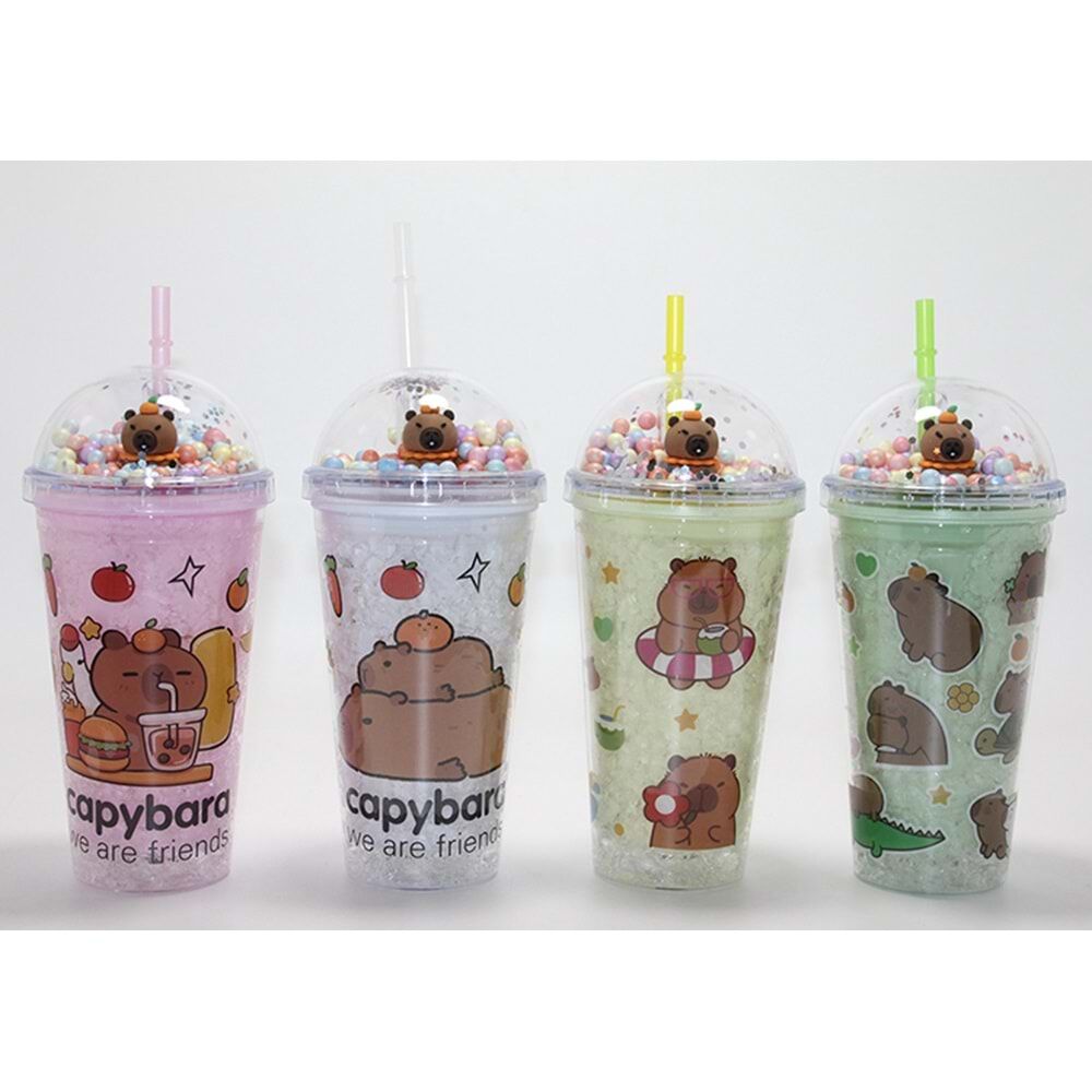 Capybara Desenli Kapaklı Pipetli Kapibara Termos Suluk