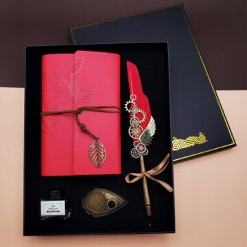Divit Kalem Ve Kırmızı Vintage Tasarım Deri Defter Öğretmene Hediye