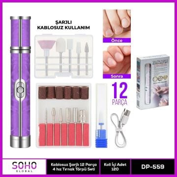 Yeni Nesil Şarjlı Tırnak Törpü Seti Manikür Pedikür Seti (12 Parça)