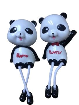 Panda Temalı İkili Biblo Seti Sallanan Bacaklı Polyester Figür (20cm)