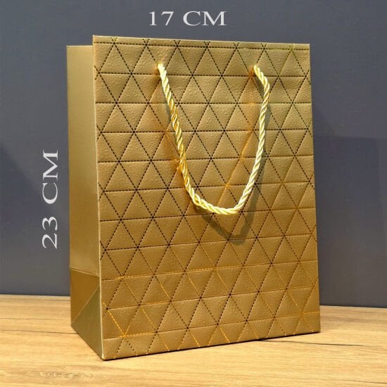 Tasarımlı Gold Hediye Çantası (17 cm x 23 cm)( 12 Adet)