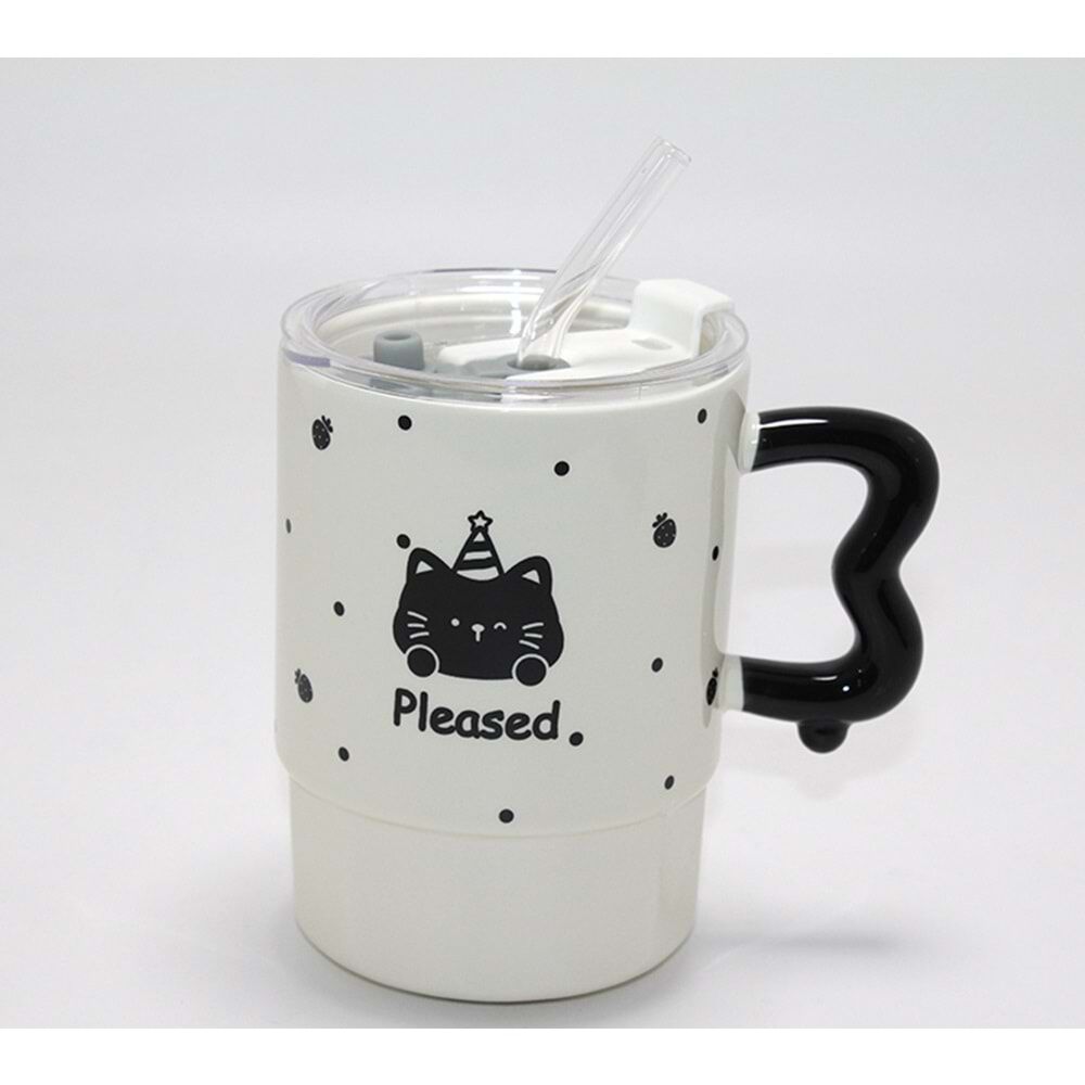 Ayı Tasarımlı Pipetli Kapaklı Kupa Bardak