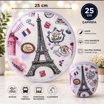 Kore Katlanır Desenli Yuvarlak Yelpaze 25CM