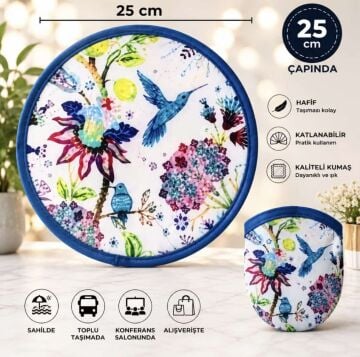 Kore Katlanır Desenli Yuvarlak Yelpaze 25CM