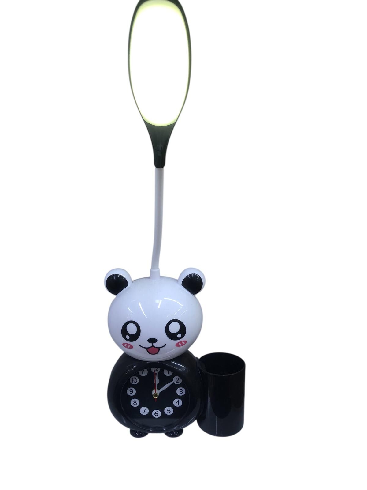 Panda Figürlü Şarjlı LED Masa Lambası - Saatli ve Kalemlikli