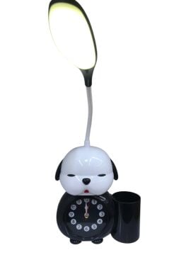 Köpek Figürlü Şarjlı LED Masa Lambası - Saatli ve Kalemlikli