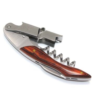 Ahşap Saplı Paslanmaz Çelik Tirbuşon Şarap Açacağı