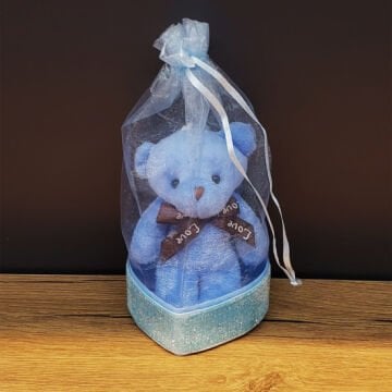 Sevgiliye Hediye Mavi Tüllü Kese Ve Sevimli Ayıcık