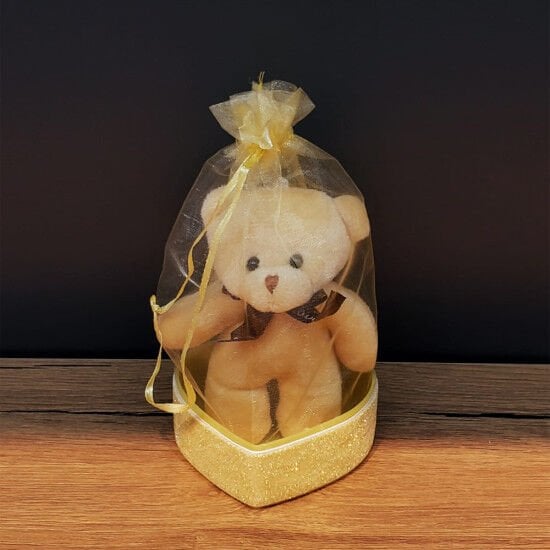 Sevgiliye Hediye Sarı Tüllü Kese Ve Sevimli Ayıcık