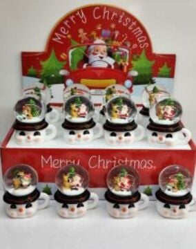 Mini Şapkalı Kulplu Kupa Üzeri Yılbaşı Cam Kar Küresi