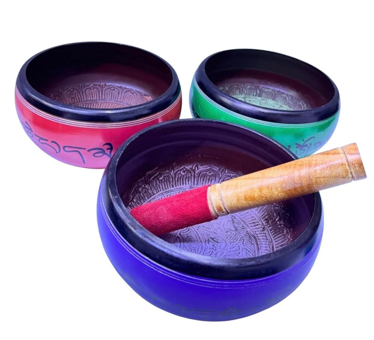 Renkli Desenli Tibet Meditasyon Çanı Tibet Çanağı (20 cm)