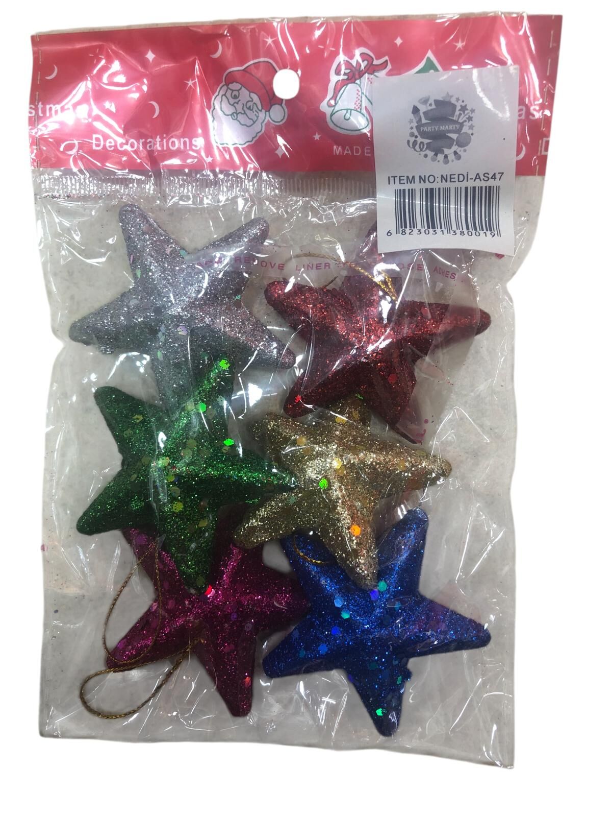 Yılbaşı Çam Ağacı Süsü Simli Renkli Yıldız (6 Adet)