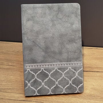 Desenli Motifli Gri Deri Defter