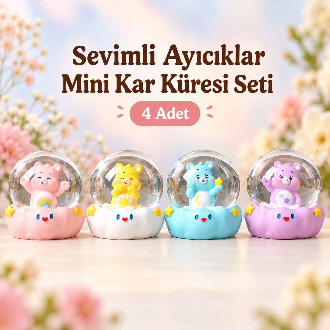 Örgü Kazaklı Sevimli Hayvan Figürlü Düğme Detaylı Işıklı Mini Kar Küresi (4 Adet)