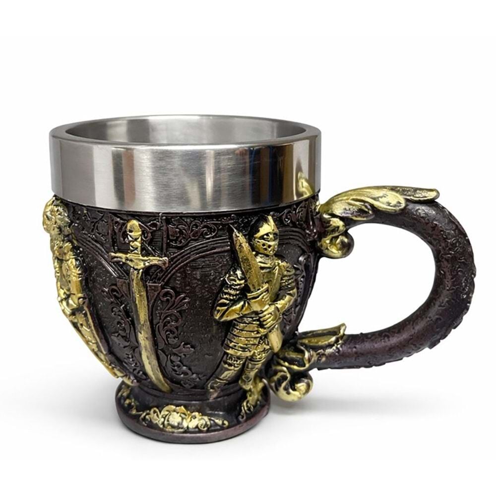 Şövalye Tasarımlı 3D Çelik Kupa Bardak Gold