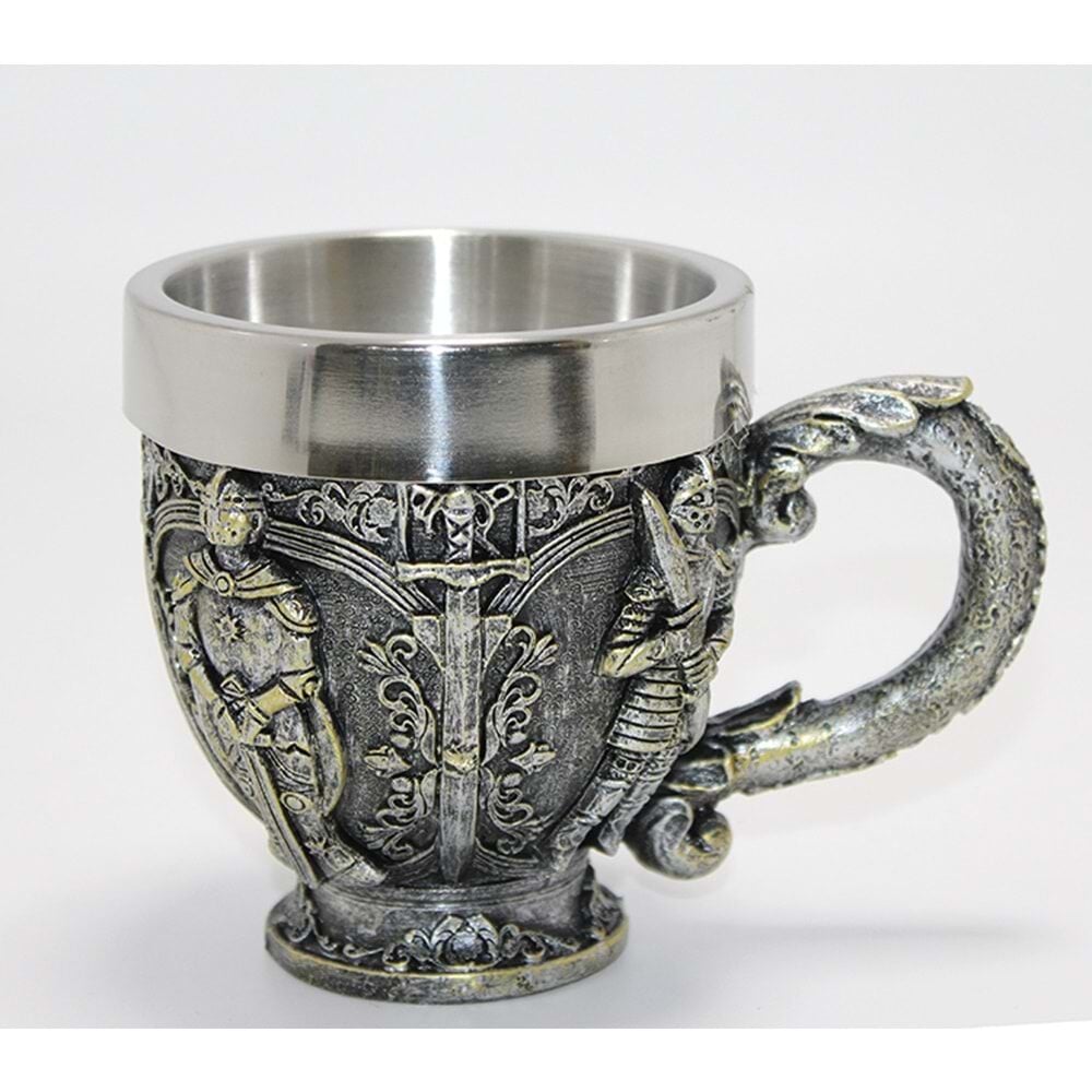 Şövalye Tasarımlı 3D Çelik Kupa Bardak Gümüş