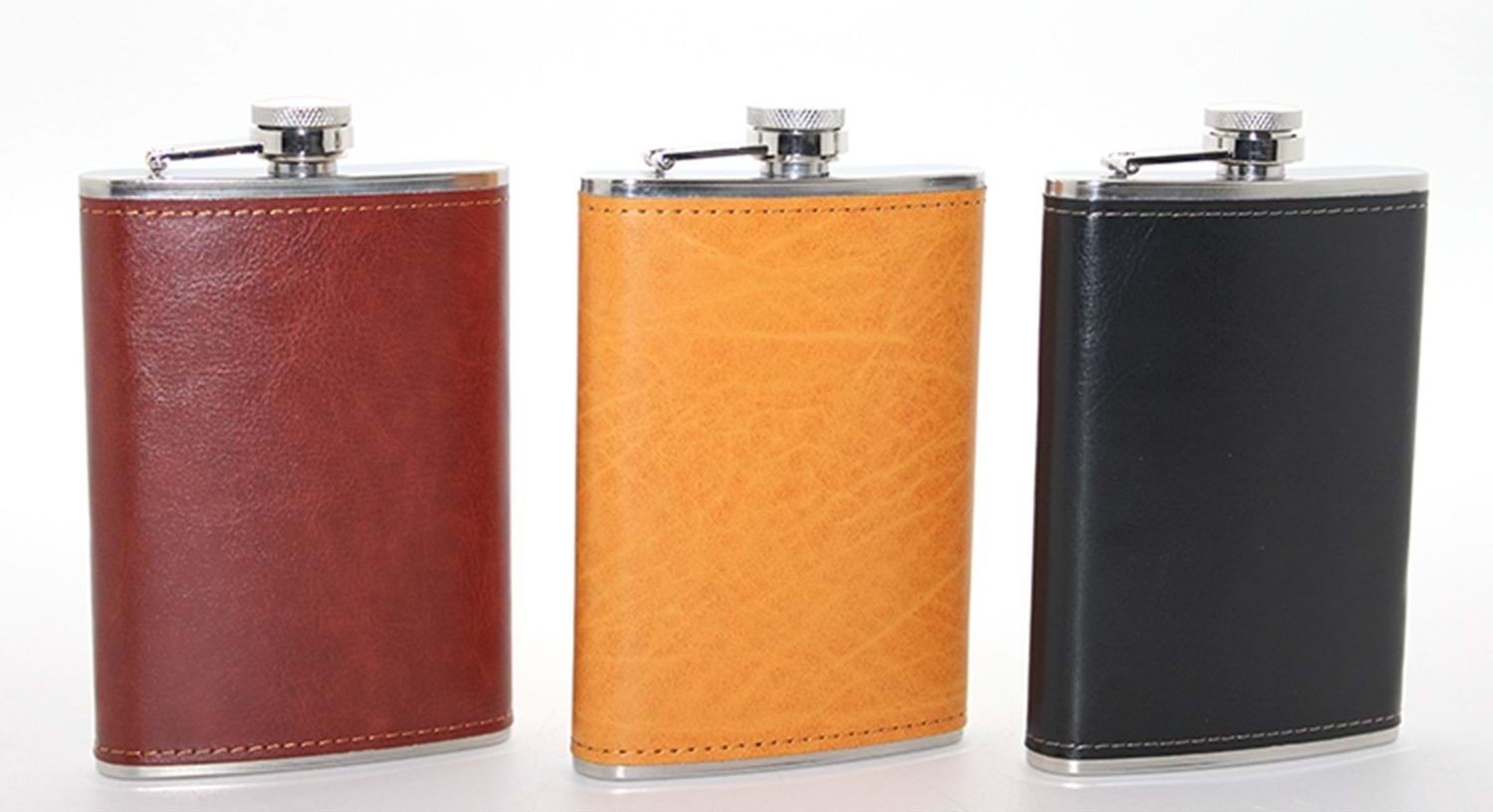 9 Oz Paslanmaz Çelik  Deri Kaplama  Matara