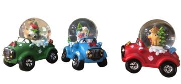 Mini Araba Üstünde Yılbaşı Temalı Cam Kar Küresi
