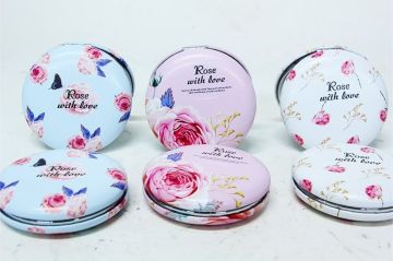 Rose Çiçek Tasarımlı Yuvarlak Mini Makyaj Aynası (12 Adet)
