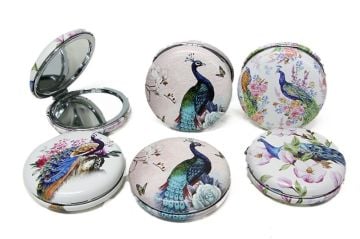 Peacock Tasarımlı Yuvarlak Mini Makyaj Aynası (12 Adet)