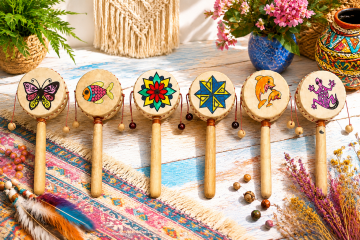 Renkli Şekilli Deri İpli Davul Tamtam (20 cm)