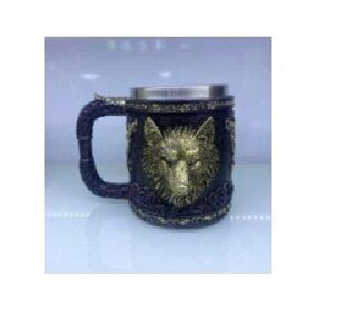 3D Kurt Kafası Tasarımlı 3 Boyutlu Çelik Kupa Bardak