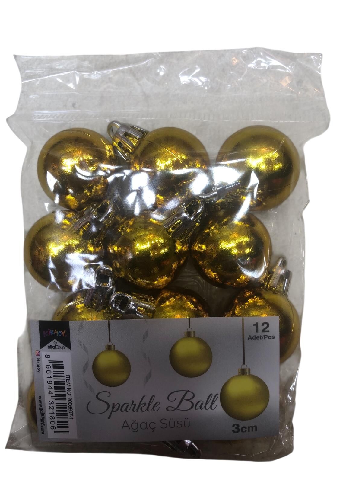 Yılbaşı Çam Ağacı Süsü Gold Renkli Metalik Top (3 cm x 12 Adet)