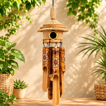 Dekoratif Hasır Kuş Yuvalı Bambu Çan( 65cm)