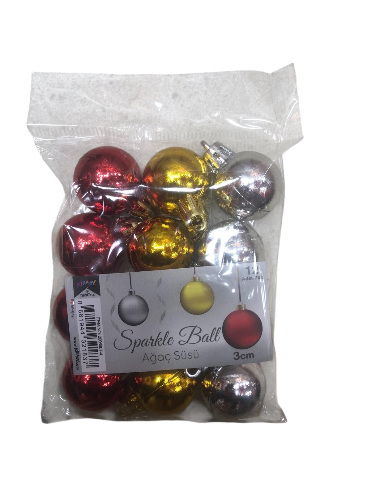 Karışık Renkli Metalik Top Yılbaşı Çam Ağacı Süsü (3 cm x 12 Adet)